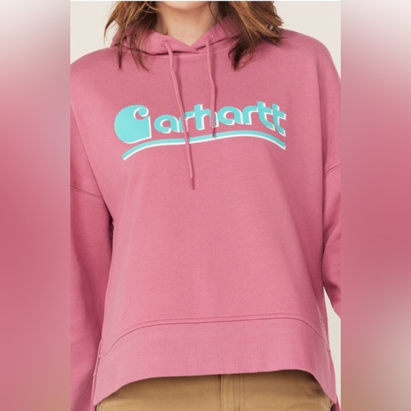 Carhartt Women's Rose Hoodie with Teal Logo - Picture 4 of 13